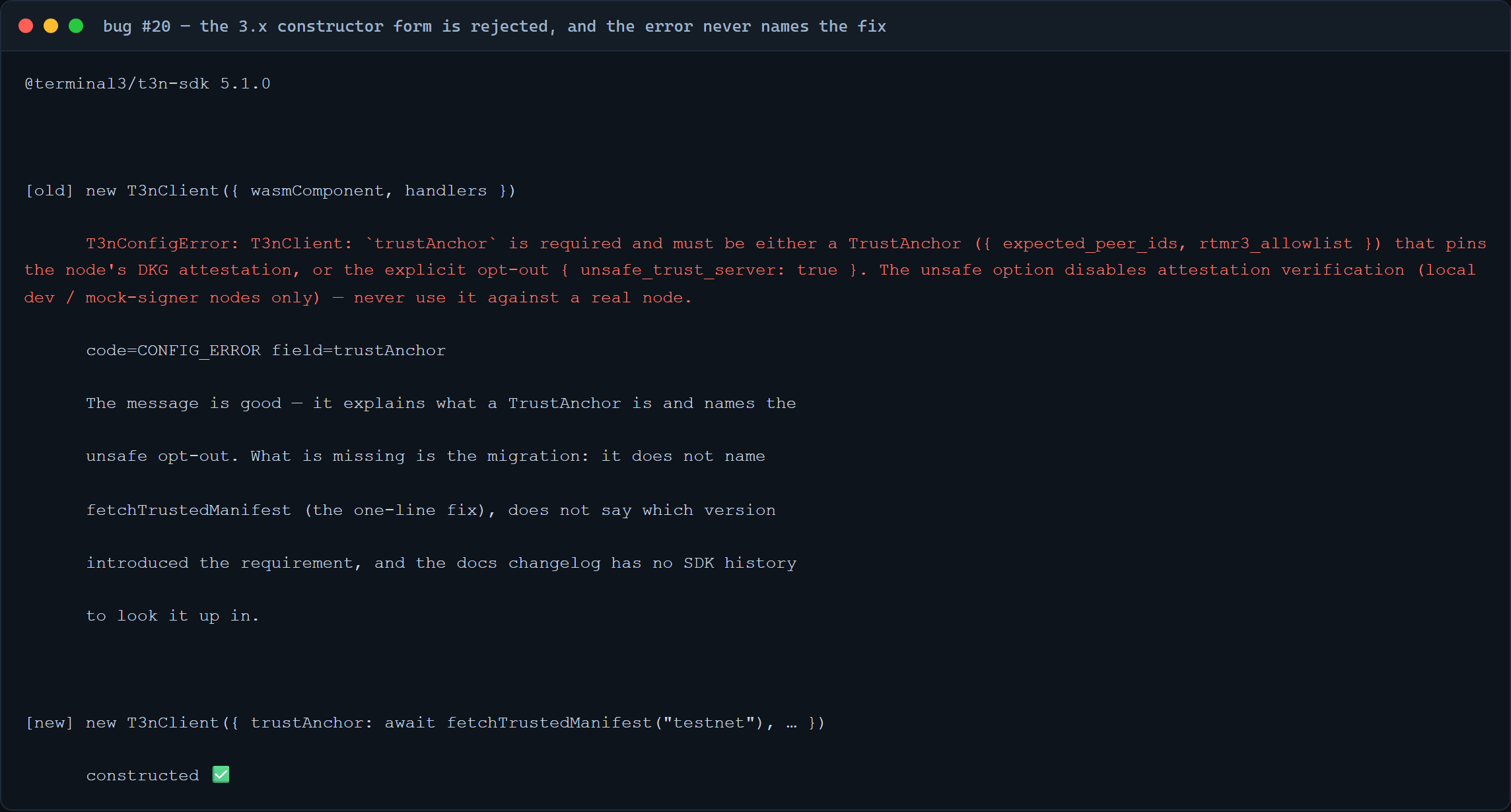 trustAnchor CONFIG_ERROR next to the working form